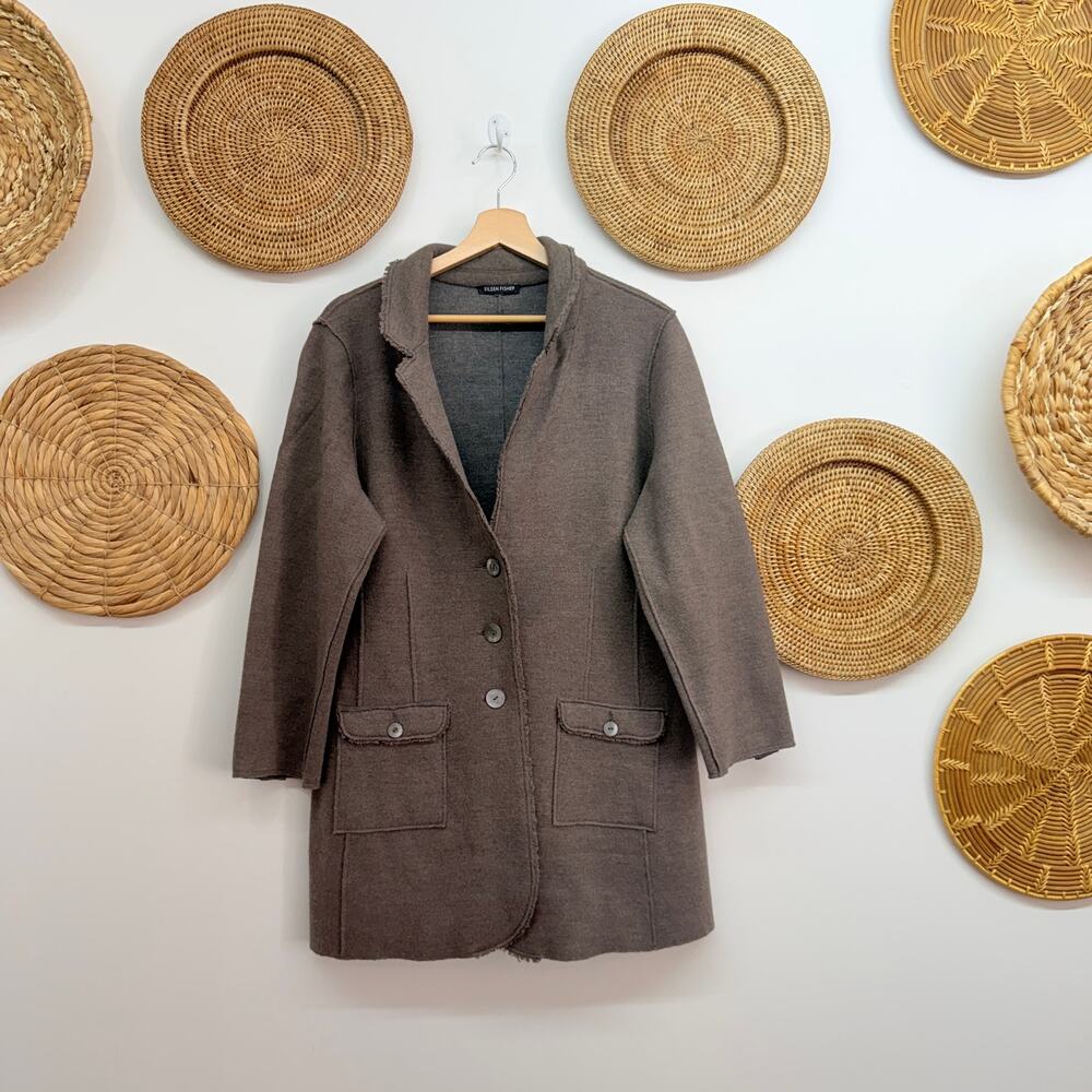 Eileen Fisher Brown Merino Wool Blazer Large